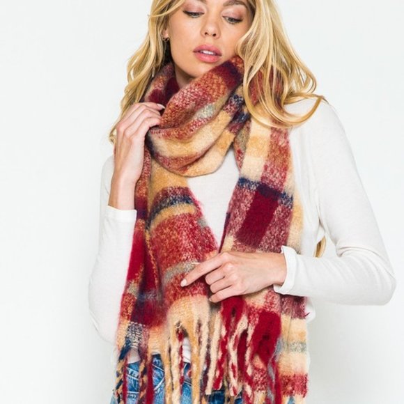 Softer than Cashmere Plaid Scarf, Red, Navy, Camel, Off White - Picture 3 of 11